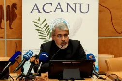 İran'ın Birleşmiş Milletler Daimi Temsilcisi ve Büyükelçisi Ali Bahreyni, dün İsviçre'nin Cenevre kentinde gazetecilere açıklama yaptı (Reuters)