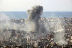 Smoke rises from the site of an Israeli airstrike in Beirut’s southern suburbs on March 6, 2026. (AFP) 
