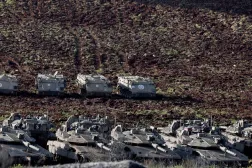 Israeli tanks gather on the Israeli border with Lebanon, northern Israel, 06 March 2026. EPA/ATEF SAFADI