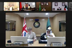 جانب من الاجتماع الوزاري الخليجي - البريطاني المشترك عبر الاتصال المرئي الخميس (الخارجية السعودية)