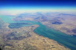 FILE PHOTO: An aerial view of the island of Qeshm, separated from the Iranian mainland by the Clarence Strait, in the Strait of Hormuz, December 10, 2023. REUTERS/Stringer/File Photo
