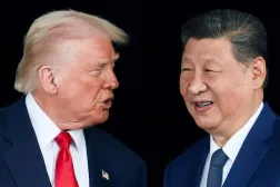 US President Donald Trump and Chinese President Xi Jinping talk as they leave after a bilateral meeting at Gimhae International Airport, on the sidelines of the Asia-Pacific Economic Cooperation (APEC) summit, in Busan, South Korea, October 30, 2025. (Reuters)