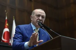 الرئيس التركي رجب طيب إردوغان لدى إلقائه كلمة (الرئاسة التركية)