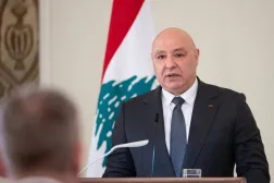 FILED - 16 February 2026, Lebanon, Beirut: Lebanese President Joseph Aoun speaks during a joint press conference with German President Steinmeier (not pictured) at the presidential palace. Photo: Markus Lenhardt/dpa
