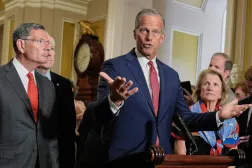 Senate Majority Leader John Thune speaks at a news conference at the Capitol on September 5, 2025 (AP)
 