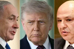 (Soldan sağa) İsrail Başbakanı Binyamin Netanyahu, ABD Başkanı Donald Trump, Lübnan Cumhurbaşkanı Joseph Avn (AFP)