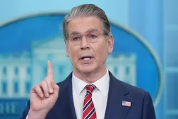 US Treasury Secretary Scott Bessent speaks with reporters in the James Brady Press Briefing Room at the White House, Wednesday, April 15, 2026, in Washington. (AP) 