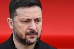 Ukraine's President Volodymyr Zelensky waits to welcome Swedish king in Lviv on April 17, 2026, amid the Russian invasion of Ukraine. (AFP) 