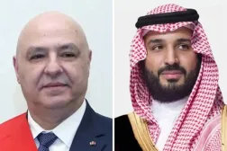 Prince Mohammed bin Salman bin Abdulaziz Al Saud, Saudi Crown Prince and Prime Minister, and Lebanese President Joseph Aoun. (Asharq Al-Awsat)