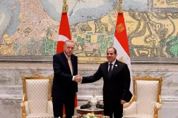 Egyptian Abdel Fattah al-Sisi meets Turkish Recep Tayyip Erdogan on the sidelines of the D-8 Organization for Economic Cooperation summit in Egypt’s New Administrative Capital in December 2024. (Egyptian Presidency) 