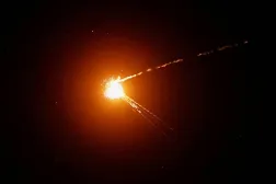 Ukrainian servicemen hit a Russian missile during a Russian missile and drone strike, amid Russia's attack on Ukraine, in Kyiv, Ukraine May 14, 2026. (Reuters)