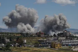 Smoke rises following an Israeli strike on the southern village of Nabatieh on May 24, 2026. (Photo by Abbas Fakih / AFP)