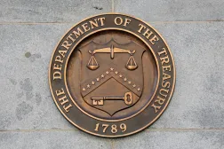 Signage is seen at the United States Department of the Treasury headquarters in Washington, DC, US, August 29, 2020. (Reuters)