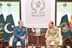 This handout photograph taken and released on June 9, 2026 by Pakistan's Inter-Services Public Relations (ISPR) shows Pakistan's Army Chief and Field Marshal Syed Asim Munir (R) speaking with General Rodolphe Haykal, Commander-in-Chief of the Lebanese Armed Forces during their meeting in Rawalpindi. (Photo by Handout / Pakistan's Inter-Services Public Relations (ISPR) / AFP)