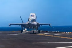 
An F-35B Lighting II, attached to Marine Fighter Attack Squadron (VMFA) 121, prepares to take off from the flight deck of America-class amphibious assault ship USS Tripoli (LHA 7), May 13, 2026. (US Navy photo)
