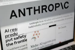 New York'ta bir bilgisayar ekranında Anthropic web sitesinden sayfalar ve şirket logosu gösteriliyor (AP)