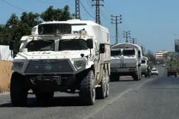 A convoy of the United Nations Interim Force in Lebanon (UNIFIL) travels through the village of Qlaileh, southern Lebanon, 19 June 2026. (EPA)