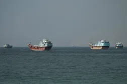  Vessels at the Strait of Hormuz, as seen from Musandam, Oman, June 26, 2026. (Reuters)