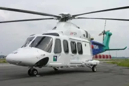 Aramco Hava Filosu'nda kullanılan ve 14 yolcu kapasitesine sahip Leonardo AW139 tipi helikopterden bir kare