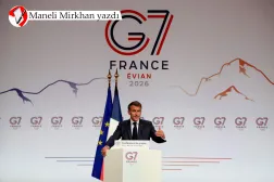 Fotoğraf: Fransa Cumhurbaşkanı Emmanuel Macron, 17 Haziran'da Fransa'nın doğusunda Évian'da düzenlenen G7 zirvesinin kapanış basın toplantısında konuşuyor (AFP)