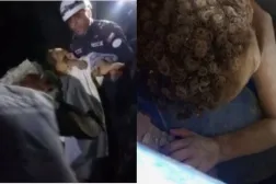 طفل محاصر تحت الأنقاض عقب الزلازل التي ضربت فنزويلا بينما يقوم فريق أردني بعملية إنقاذ في موقع يُعتقد أنه كاراكاس (الأمن العام الأردني/ رويترز)