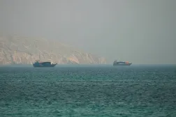 Vessels at the Strait of Hormuz, as seen from Musandam, Oman, July 9, 2026. (Reuters)