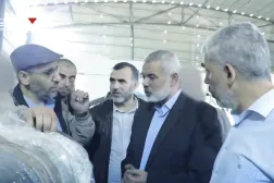 Hamas liderleri Yahya Sinvar, İsmail Heniyye, Muhammed Sinvar ve Muhammed ed-Dayf'ı gösteren görüntü (Kassam Tugayları'nın yayımladığı videodan ekran görüntüsü)