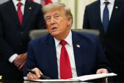 President Donald Trump speaks in the Oval Office of the White House, Monday, July 13, 2026, in Washington, as he signs executive orders. (AP Photo/Julia Demaree Nikhinson)