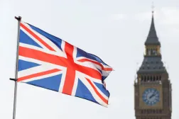 The Britain's national flag flies next to the Elizabeth Tower, commonly known as Big Ben, in London, Britain, March 23, 2022. REUTERS/Peter Cziborra/ File Photo 