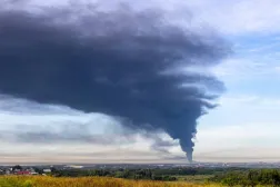 Smoke billows after Ukrainian drone attacks, according the local authorities, in the course of the Russia-Ukraine conflict, in Podolsk, Moscow Region, Russia, July 20, 2026. (Reuters) 