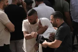  People mourn as the bodies of four Palestinians who, according to the Palestinian Health Ministry, were killed by Israeli forces near the village of Tell, arrive at Nablus Specialty Hospital in the West Bank city of Nablus, Friday, July 24, 2026. (AP) 