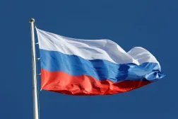 A view shows the state flag of Russia before a meeting of Russian President Vladimir Putin with French President Emmanuel Macron in St. Petersburg, Russia May 24, 2018. (Reuters)