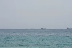  Vessels near the Strait of Hormuz, as seen from Musandam, Oman, August 10, 2026. (Reuters)