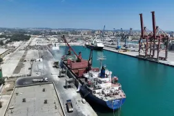 A drone view shows a vessel at Berth NO. 4, which was handed over by Russian forces to the Syrian government, at the port of Tartus in Tartus, Syria, August 12, 2026. (Reuters) 