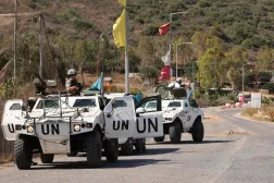 A photograph taken during a media tour organised by the French Catholic charity L'Oeuvre d'Orient shows peacekeepers with the United Nations Interim Force In Lebanon (UNIFIL) patrolling near the southern Lebanese village Biout es Sayed on July 20, 2026. (Photo by Anwar AMRO / AFP)