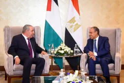 Egyptian Foreign Minister Badr Abdelatty receives Palestinian Vice President Hussein al-Sheikh on Tuesday. (Egyptian Foreign Ministry) 