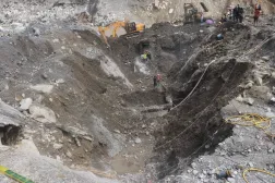 People work during a search and rescue operation near the Hydropower Project sites, following deadly flash floods and mudslides hit parts of Nepal, in this handout obtained by Reuters on September 1, 2026. (Nepal Army/Handout via Reuters)