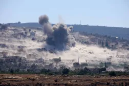 This photograph taken from the southern Lebanese village of al-Hanniyeh shows smoke rising from the site of an Israeli strike that targeted the al-Mansouri village, on September 9, 2026. (AFP)
