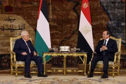 A handout photo made available by the Palestinian President Office (PPO) shows Palestinian President Mahmoud Abbas (L)  meeting with the Egyptian President Abdel Fattah al-Sisi  (R) in Cairo, Egypt, 08 January 2024.File / EPA