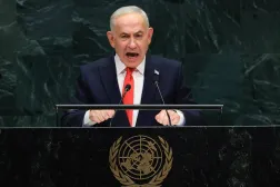 TOPSHOT - Israel's Prime Minister Benjamin Netanyahu speaks during the 81st United Nations General Assembly at the United Nations Headquarters in New York, on September 24, 2026. (Photo by TIMOTHY A. CLARY / AFP)