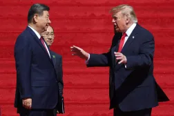 WASHINGTON, DC - SEPTEMBER 25: US President Donald Trump (R) and President of China Xi Jinping (L) speak as they depart following a tour of the National Archives Museum on September 25, 2026 in Washington, DC. Win McNamee/Getty Images/AFP