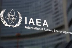 The logo of the International Atomic Energy Agency (IAEA) at the organization's headquarters in Vienna, Austria, March 6, 2023 (Reuters)