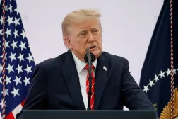 US President Donald Trump delivers remarks during the "A New Golden Age" summit at the US Institute of Peace, renamed The Donald J. Trump Institute of Peace by the Trump administration, in Washington, DC, US, October 8, 2026. REUTERS/Evan Vucci