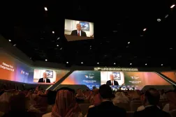 US Energy Secretary Chris Wright participating via video call in the WPC Energy Congress. (Asharq Al-Awsat)