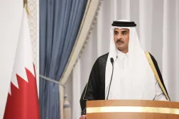 FILED - 02 October 2024, Qatar, Doha: FILE PHOTO - Qatari Emir Sheikh Tamim bin Hamad Al Thani speaks during a press conference in Doha. Photo: -/Iranian Presidency/dpa