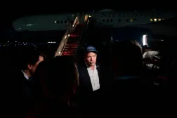  US Secretary of State Marco Rubio speaks with members of the media before boarding a plane en route to Uzbekistan, at Joint Base Andrews, Md., Saturday, Oct. 17, 2026. (Kylie Cooper/Pool Photo via AP) 