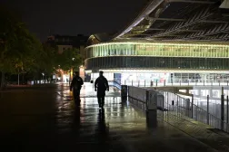 Policemen patrol during an overnight curfew in Paris, Tuesday, Oct. 20, 2026. (AP)