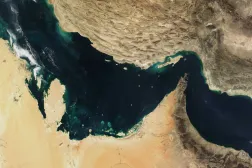 FILED - 27 December 2011, ---, --: FILE PHOTO - A satellite picture provided by the National Aeronautics and Space Administration (NASA), shows the Arabian Gulf, the Strait of Hormuz, and the Gulf of Oman. Photo: -/The Visible Earth/NASA/dpa
