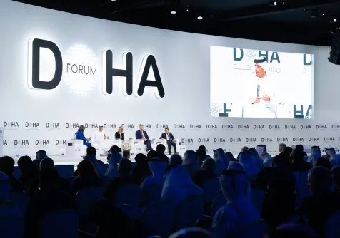 رئيس الوزراء القطري خلال حديثه في منتدى الدوحة السبت (الخارجية القطرية)