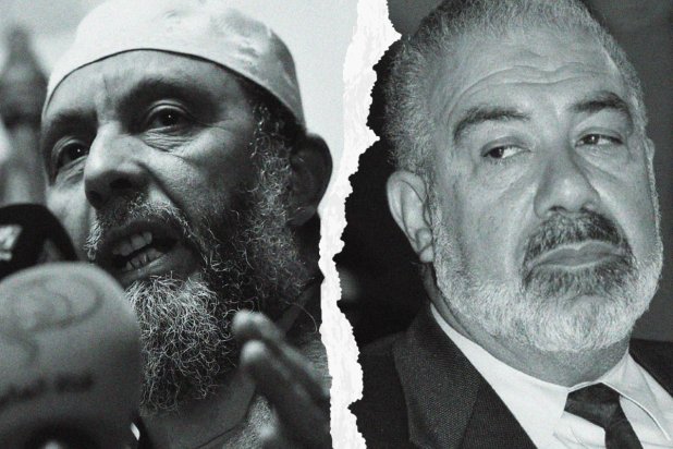 Cezayir Adalet ve Kalkınma Cephesi Partisi lideri Abdullah Caballah ve Barış Toplumu Hareketi lideri Şeyh Mahfuz Nahnah (AFP)